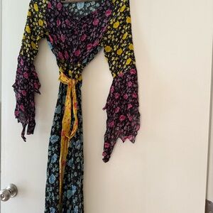 RIXO Floral Long Sleeve Dress in Pink, Yellow, and Blue